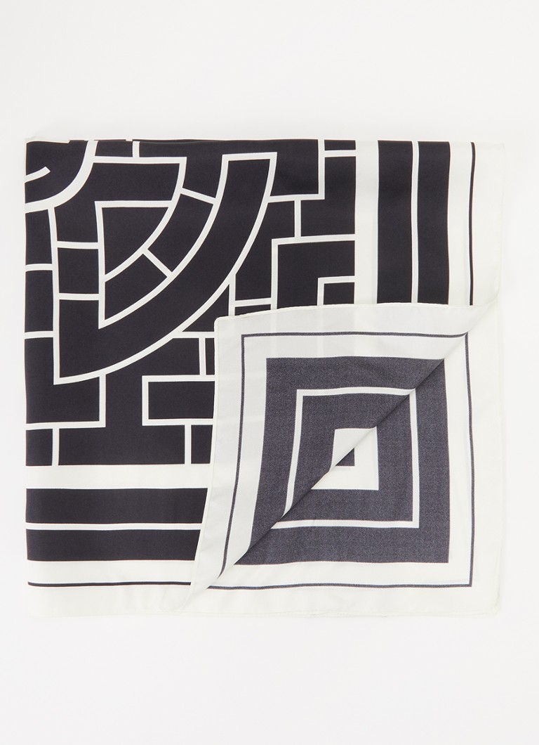 Anine Bing Dames York sjaal van zijde met logoprint 60 x 60 cm in de kleur Zwart, maat: One Size