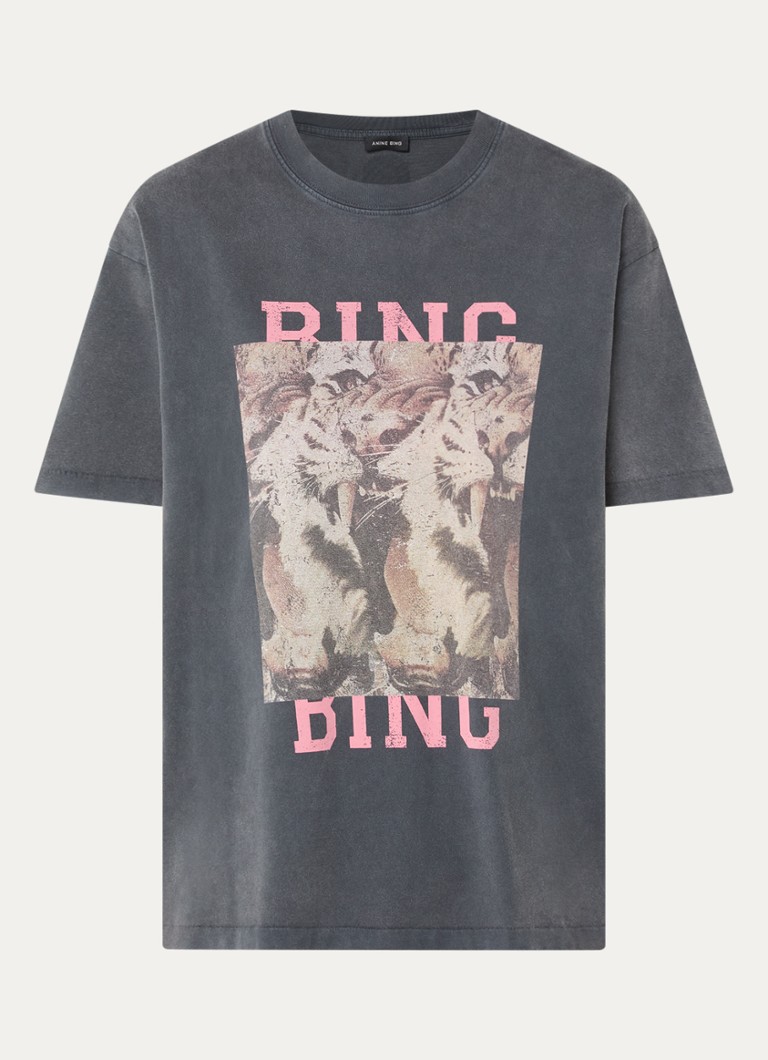 Anine Bing Dames Cade T-shirt met logoprint en verwassen afwerking in de kleur Zwart, maat: S