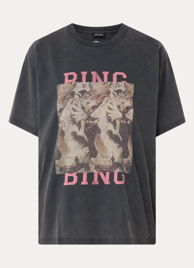 Anine Bing Dames Cade T-shirt met print in de kleur Donkergrijs, maat: L