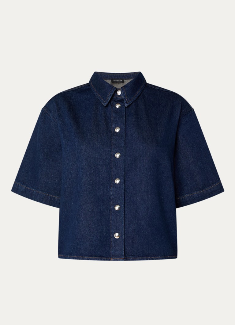 Anine Bing Dames Lincoln blouse van denim in de kleur Indigo, maat: S