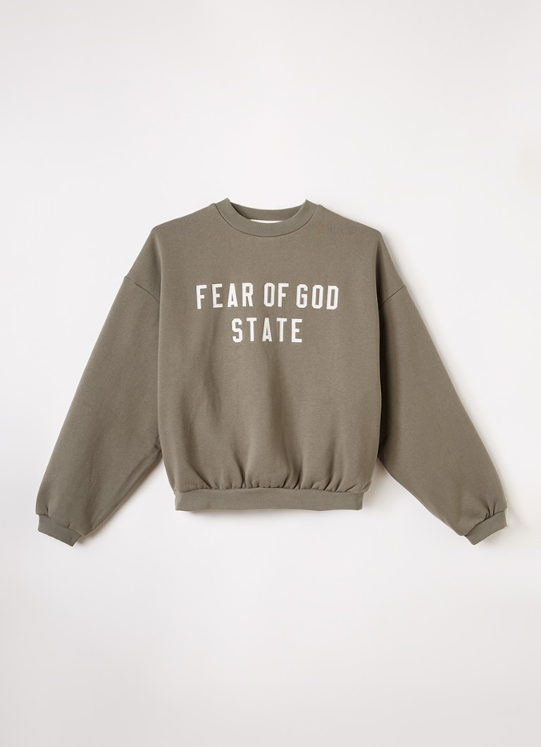 Fear of God Essentials Jongens Sweater met logoborduring in de kleur Legergroen, maat: 10 = 140