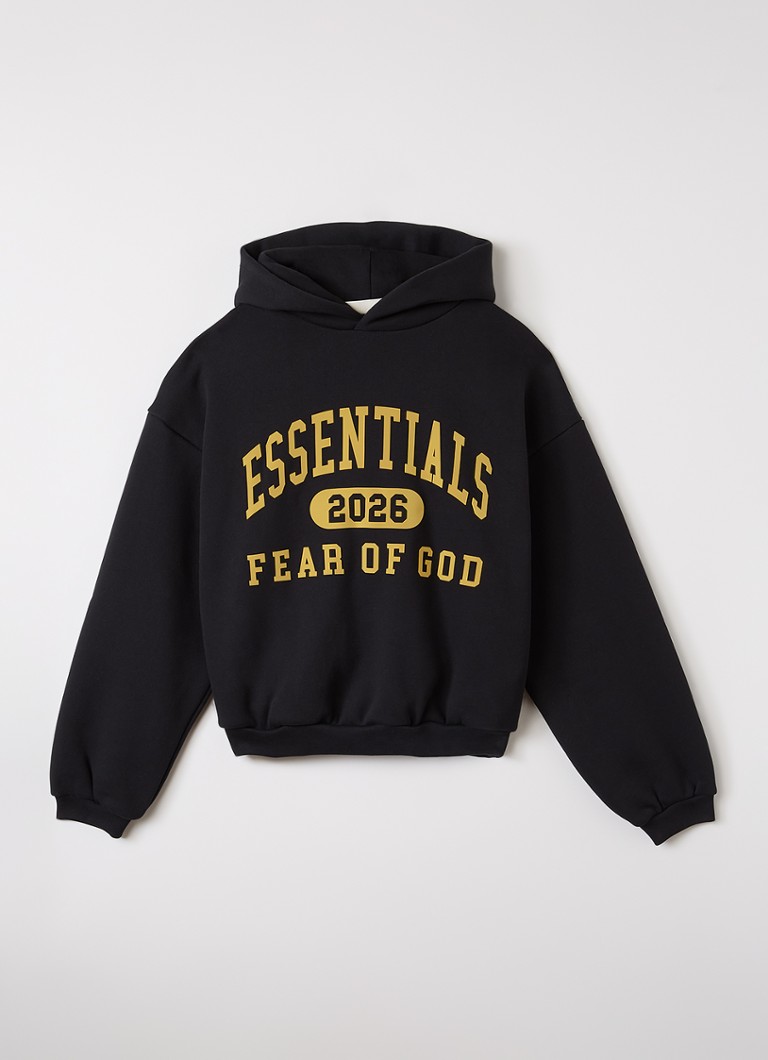 Fear of God Essentials Jongens Hoodie met logoprint in de kleur Zwart, maat: 12J=152
