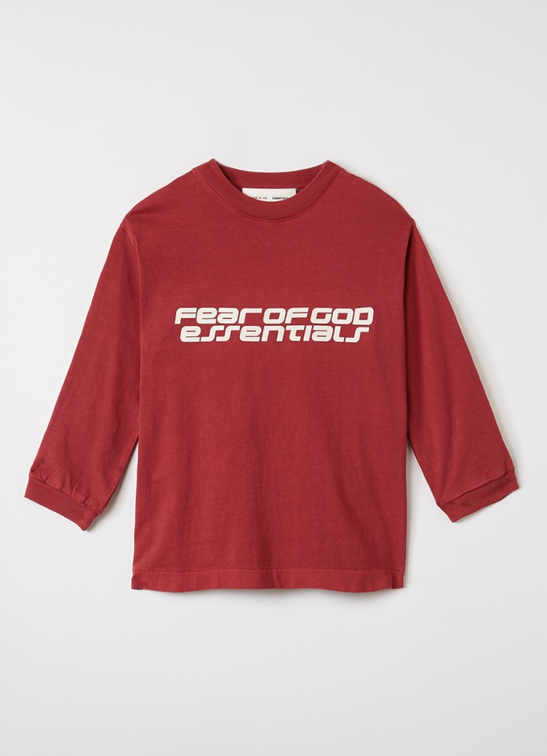 Fear of God Essentials Jongens Longsleeve met logoprint in de kleur Steenrood, maat: 8J=128