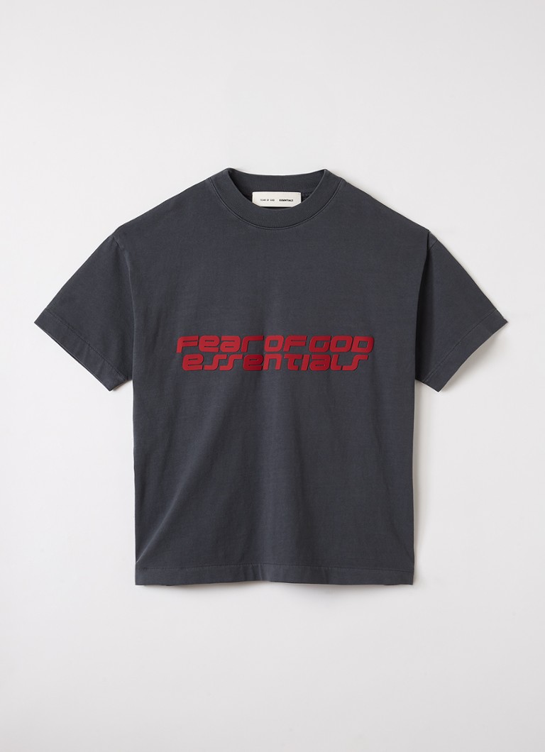 Fear of God Essentials Jongens T-shirt met met logo- en backprint in de kleur Donkergrijs, maat: 10J=140
