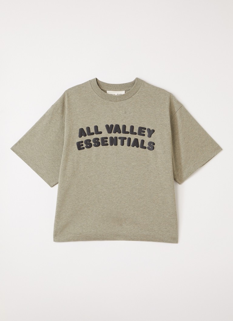 Fear of God Essentials Jongens T-shirt met front- en backprint in de kleur Lindegroen, maat: 10