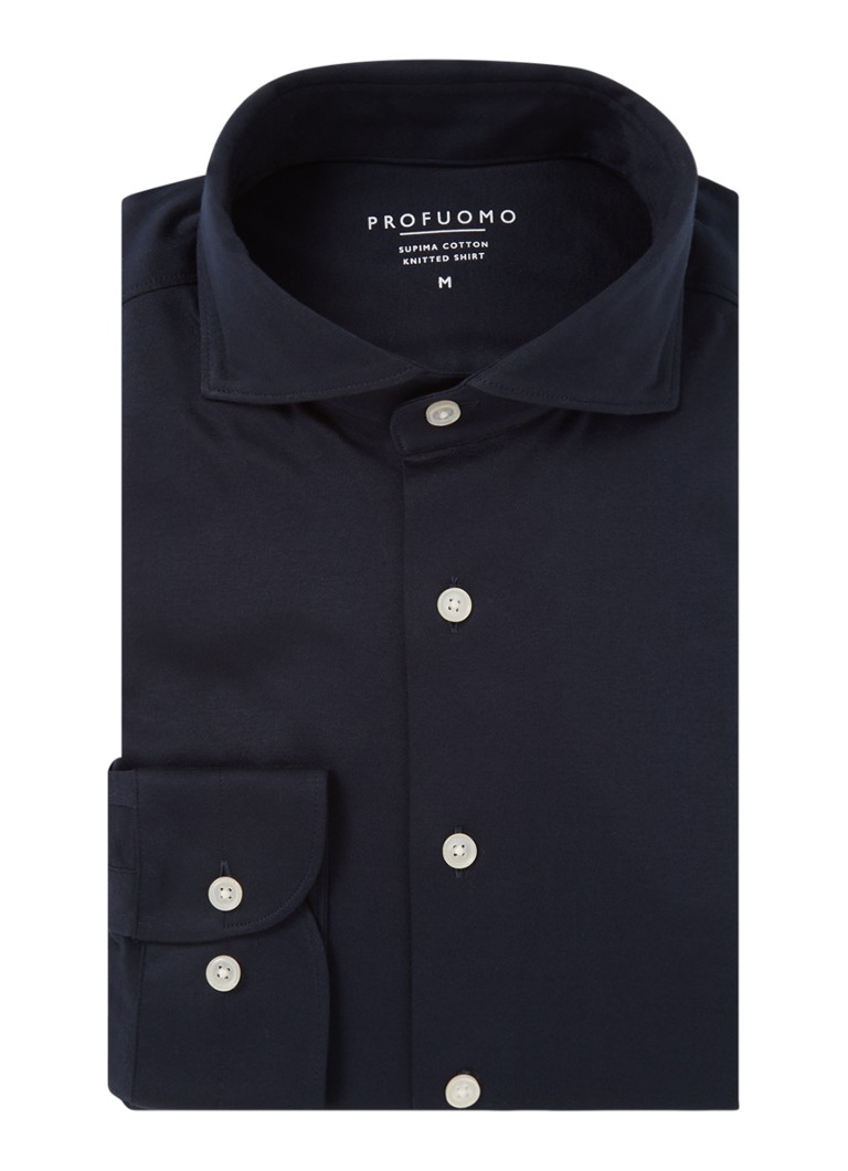 Profuomo Heren Slim fit overhemd van jersey in de kleur Blauw, maat: M