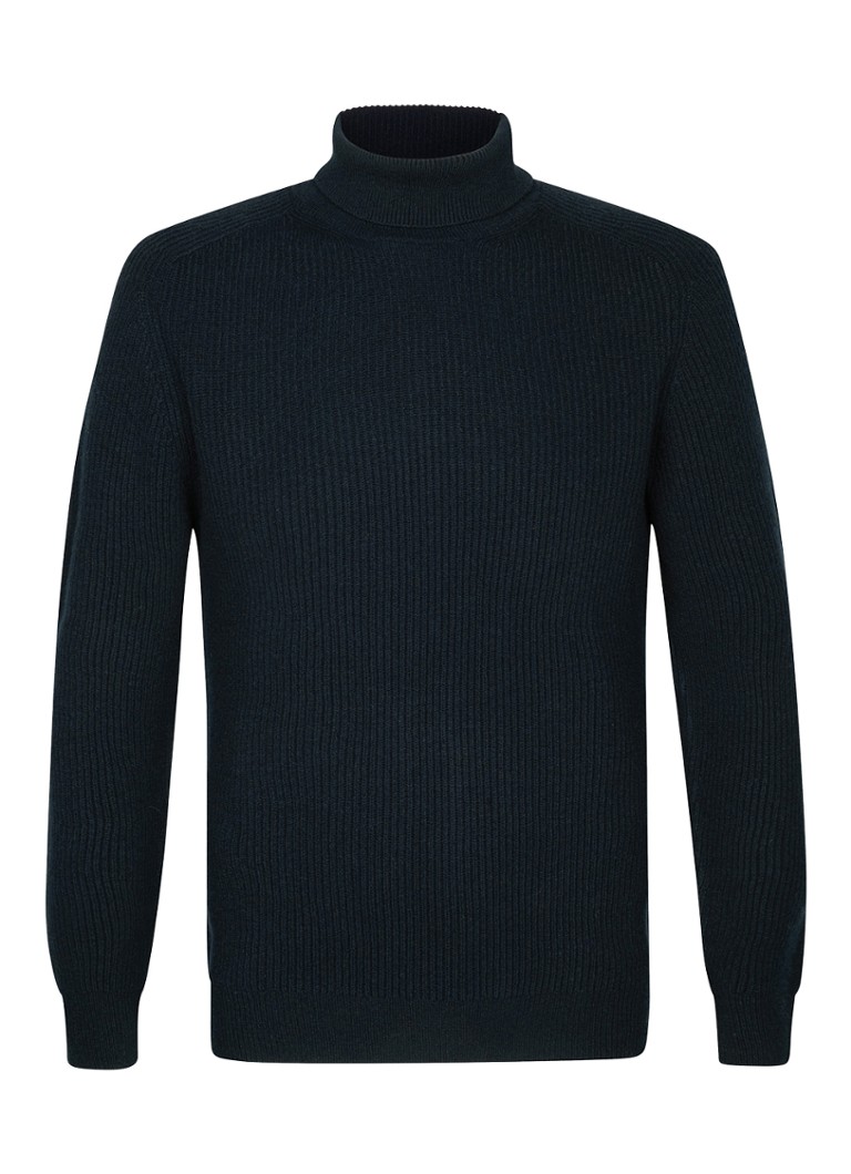 Profuomo Heren Grofgebreide trui van wol in de kleur Donkerblauw, maat: L
