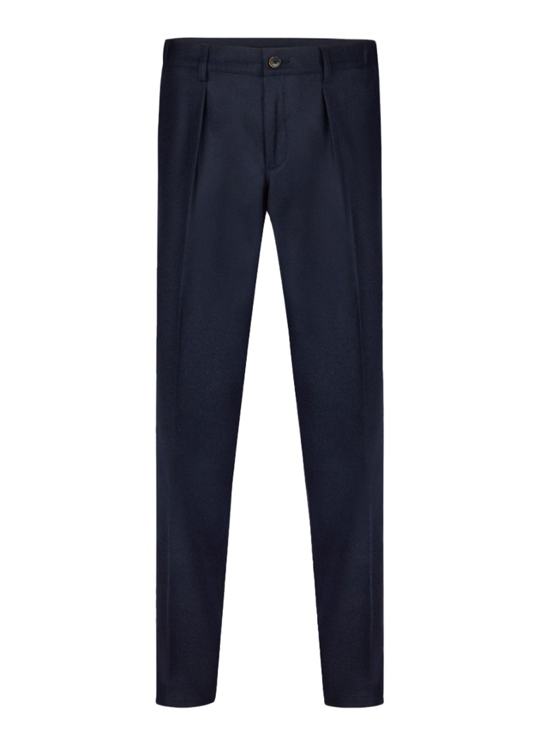 Profuomo Heren Slim fit pantalon in wolblend met steekzakken in de kleur Donkerblauw, maat: 48