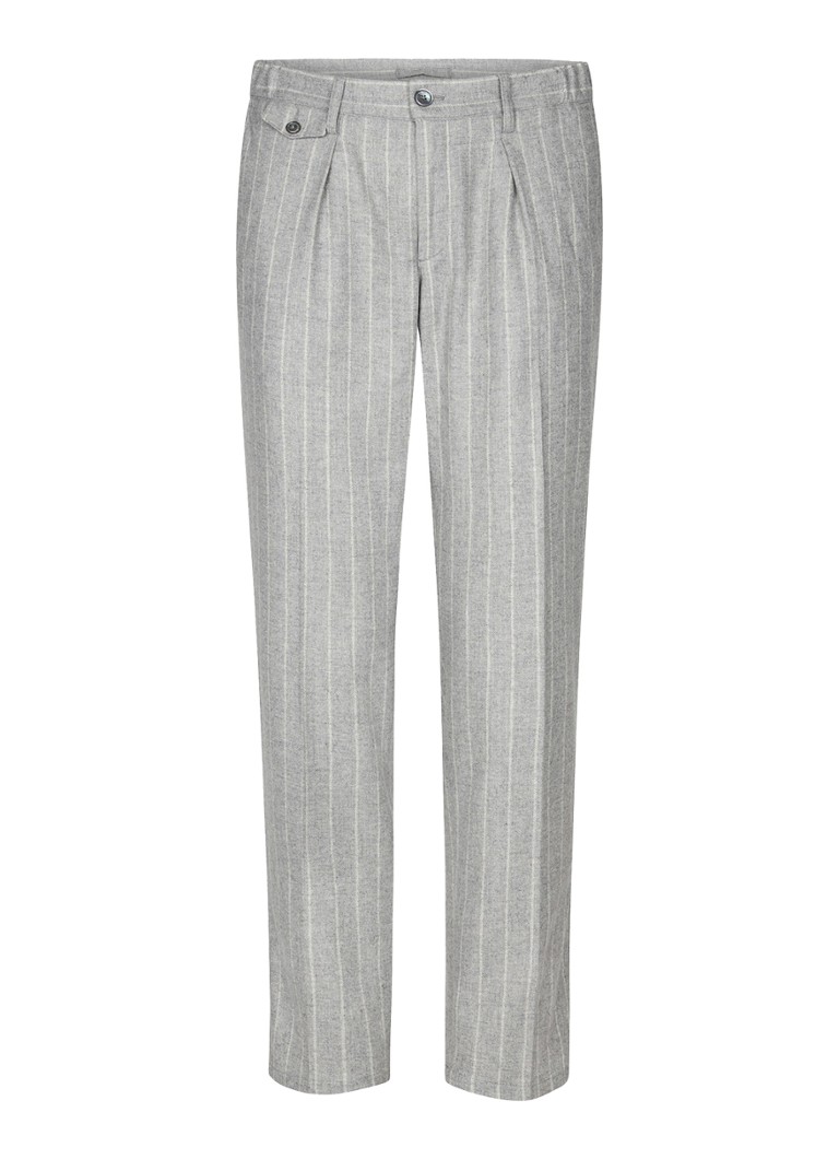 Profuomo Heren Straight fit pantalon in scheerwolblend met streepprint in de kleur Grijsmele, maat: 48