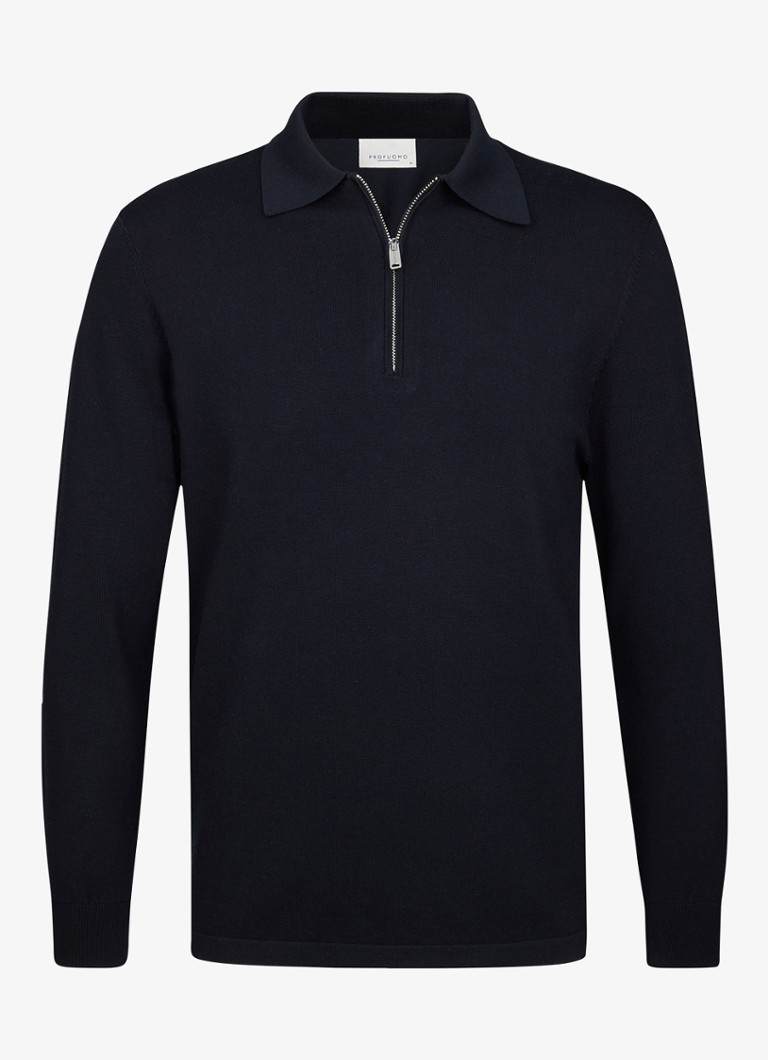 Profuomo Heren Luxury regular fit polo met halve rits in de kleur Donkerblauw, maat: S