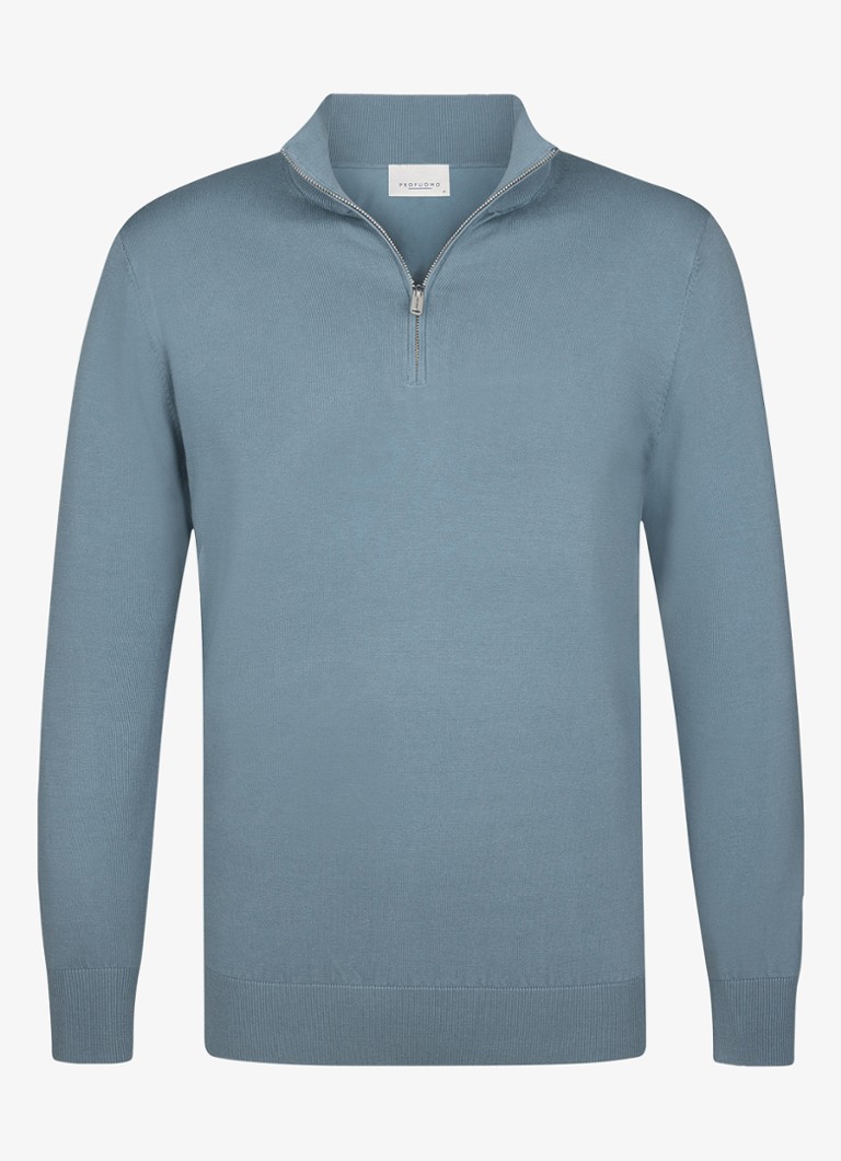 Profuomo Heren Luxury fijngebreide trui met halve rits in de kleur Blauwgrijs, maat: L