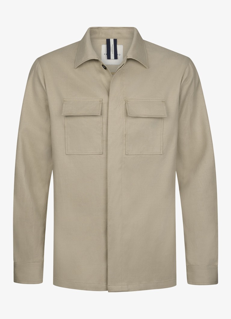 Profuomo Heren Linen overshirt in de kleur Beige, maat: M
