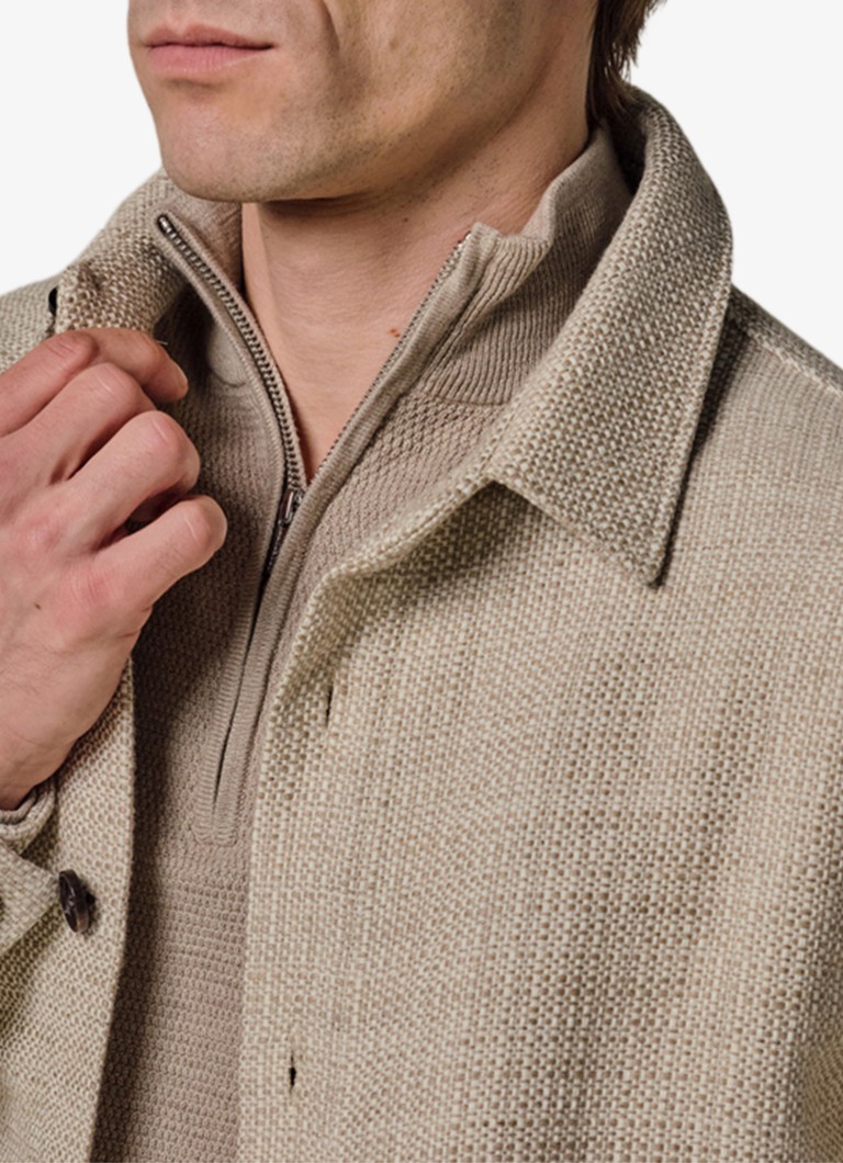 Profuomo Heren Textured overshirt van linen in de kleur Beige, maat: L