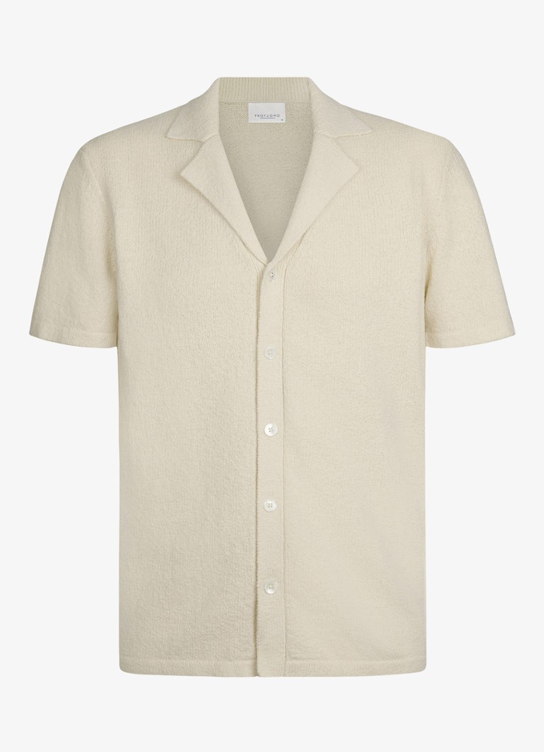 Profuomo Heren Regular fit polo met structuur in de kleur Gebroken wit, maat: S
