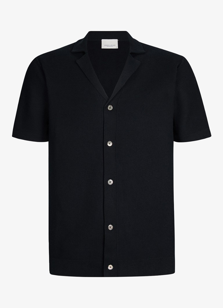 Profuomo Heren Regular fit polo met structuur in de kleur Donkerblauw, maat: XXL