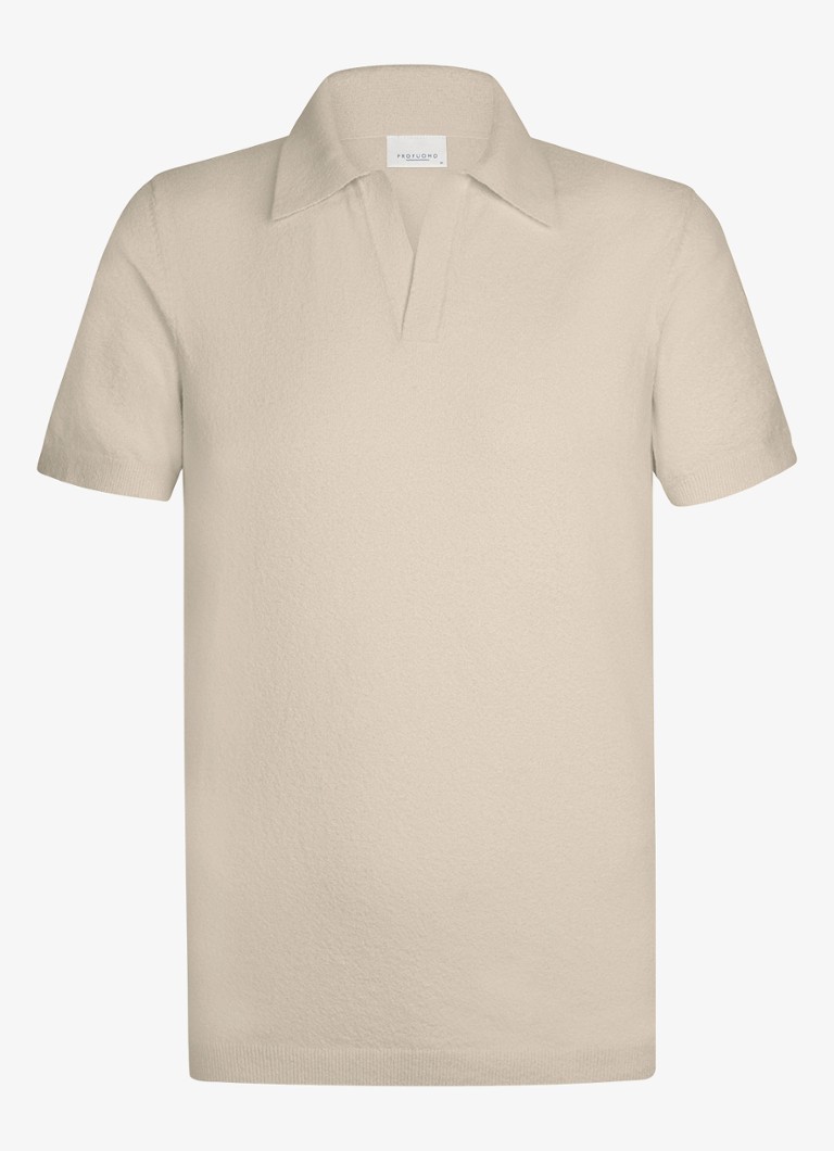 Profuomo Heren Fijngebreide polo met stretch in de kleur Beige, maat: S