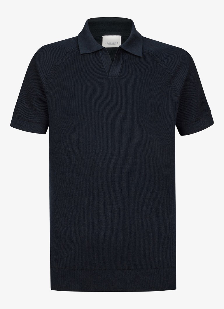 Profuomo Heren Regular fit polo met structuur in de kleur Donkerblauw, maat: S