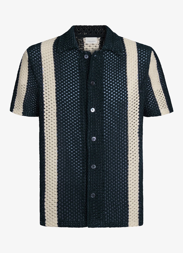 Profuomo Heren Overhemd met opengewerkt dessin in de kleur Donkerblauw, maat: XL