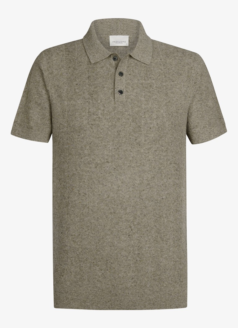 Profuomo Heren Regular fit polo in linnenblend in de kleur Donkerbeige, maat: S