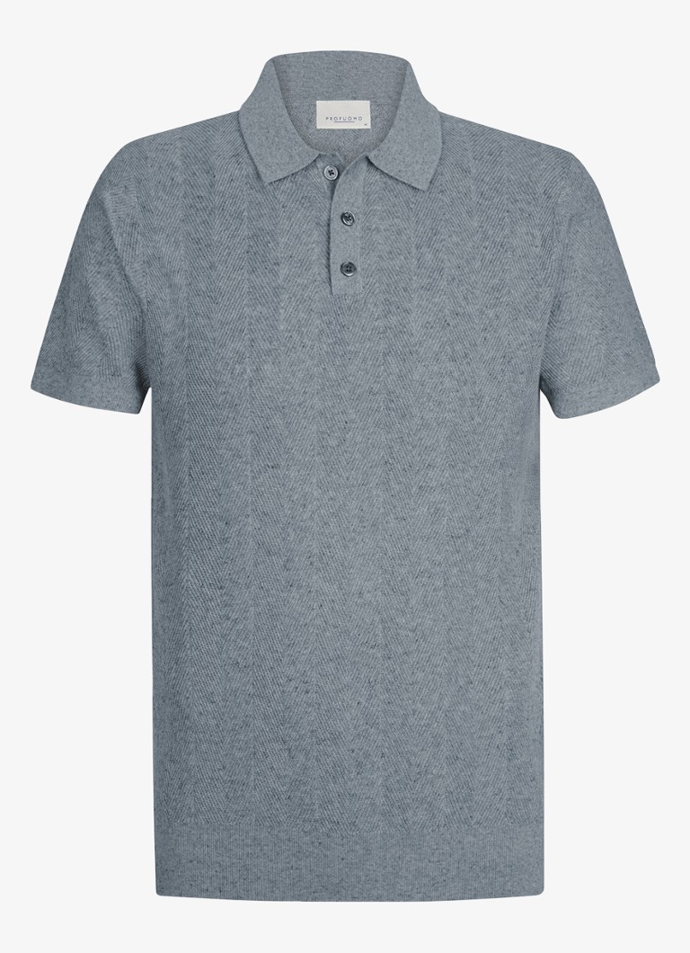 Profuomo Heren Regular fit polo in linnenblend in de kleur Blauw, maat: S
