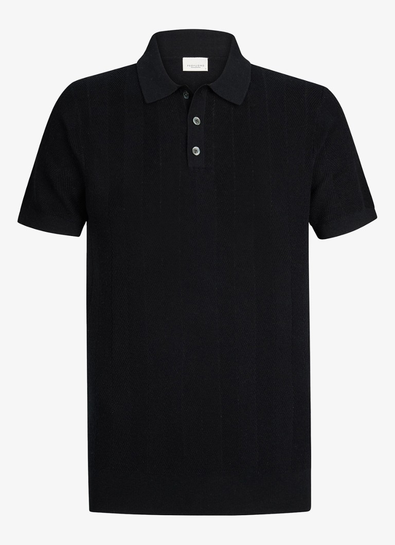 Profuomo Heren Regular fit polo in linnenblend in de kleur Donkerblauw, maat: XXL