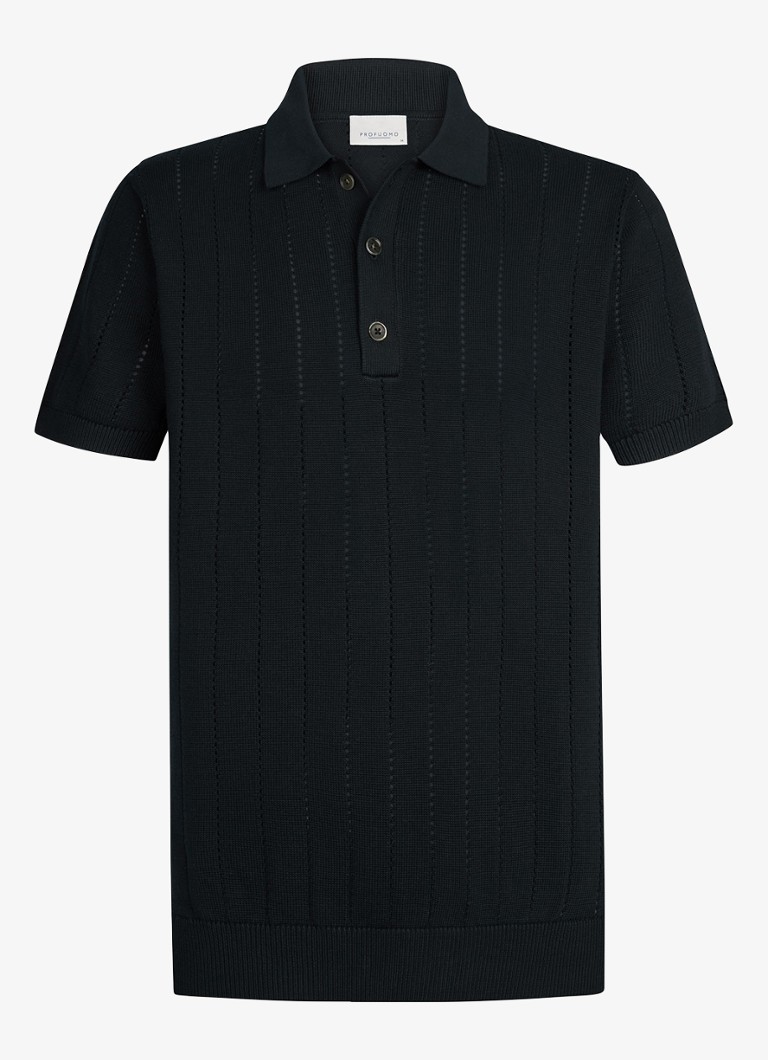 Profuomo Heren Regular fit polo met opengewerkt dessin in de kleur Donkerblauw, maat: S