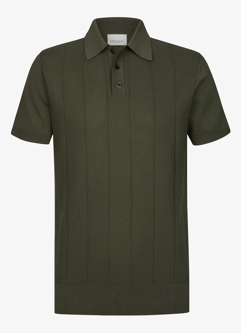 Profuomo Heren Regular fit polo met structuur in de kleur Donkergroen, maat: L