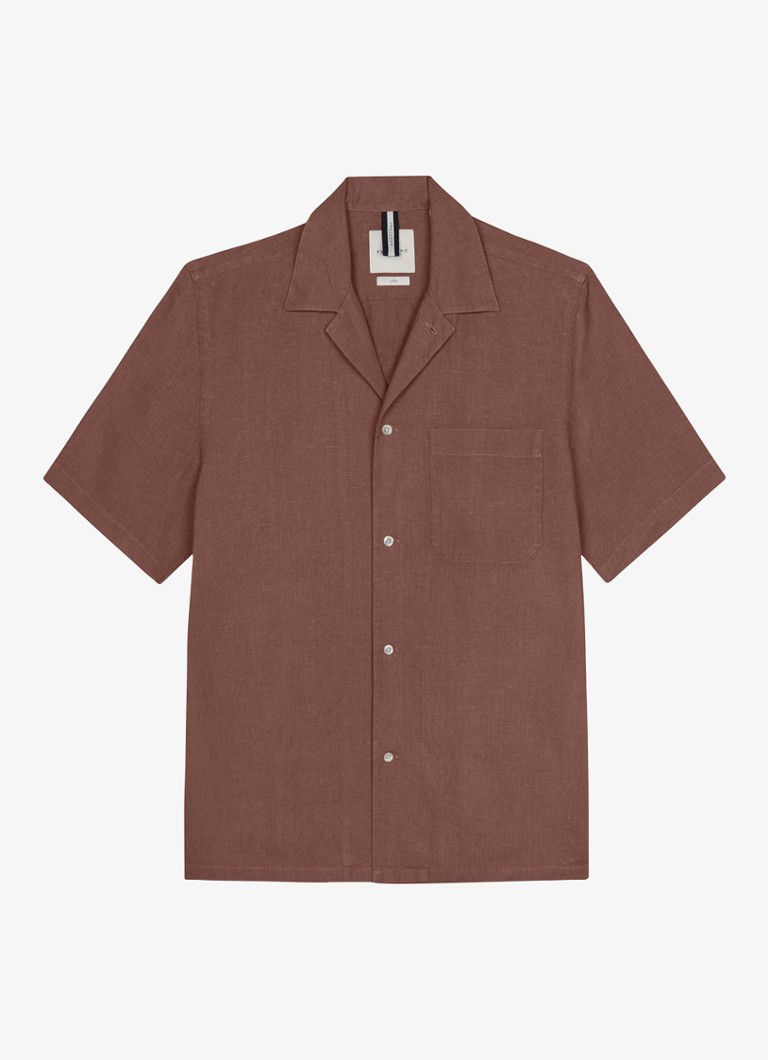 Profuomo Heren Relax fit shirt in linnen in de kleur Clay, maat: L