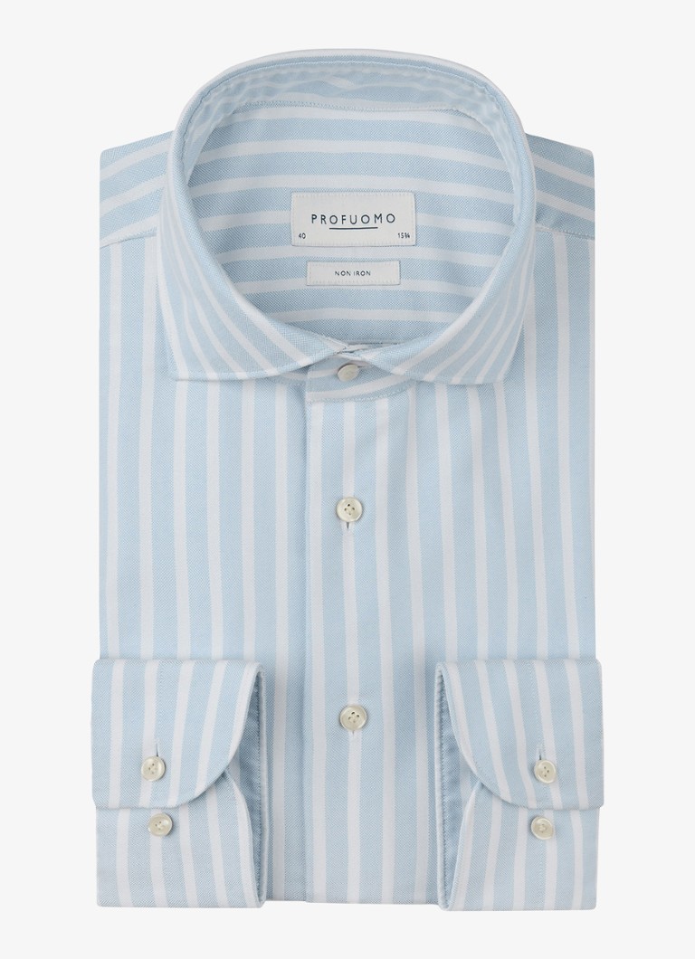 Profuomo Heren Slim fit strijkvrij shirt met cutaway kraag in de kleur Blauw, maat: 41