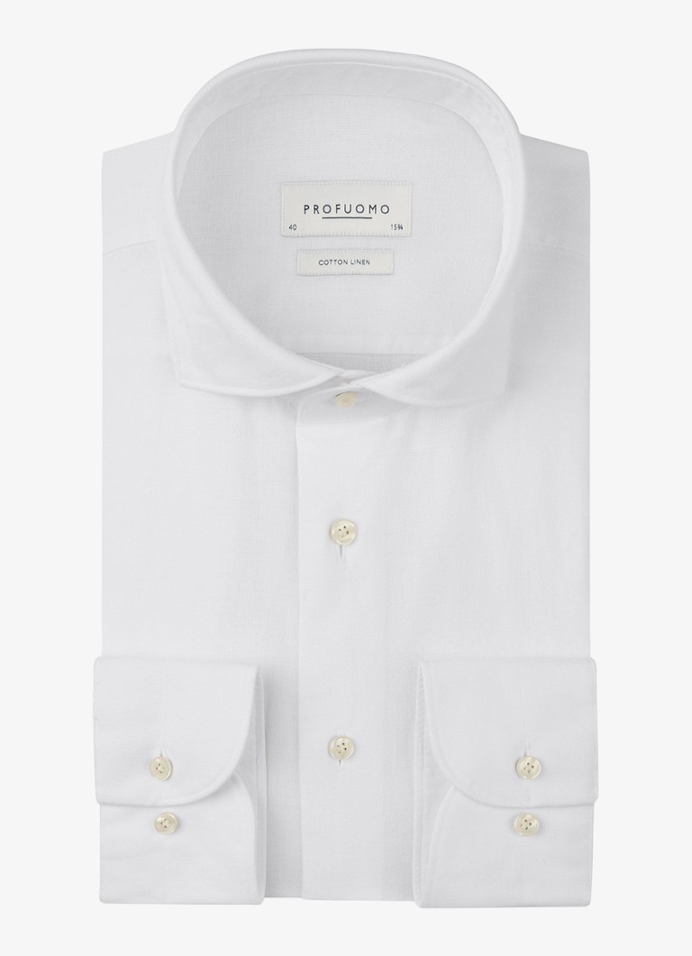 Profuomo Heren Slim fit overhemd in linnenblend in de kleur Wit, maat: 43