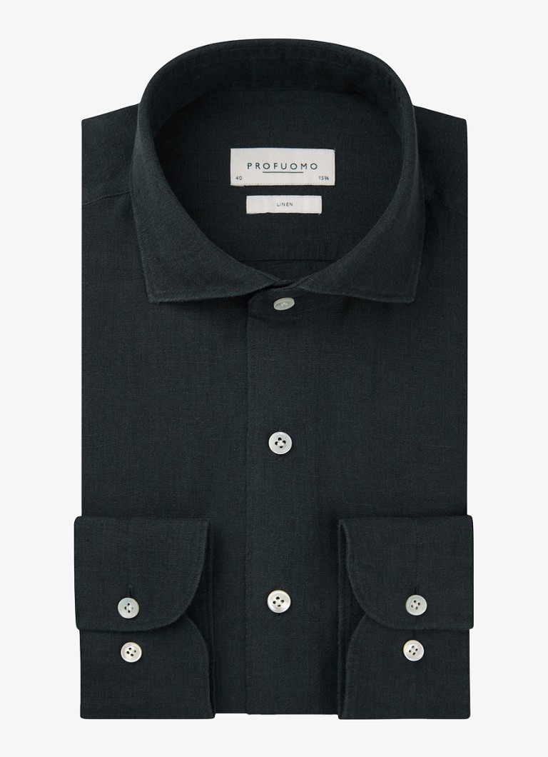 Profuomo Heren Slim fit overhemd van linnen in de kleur Blauw, maat: 42