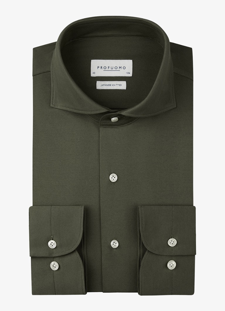 Profuomo Heren Japanese knitted slim fit shirt in de kleur Donkergroen, maat: 39
