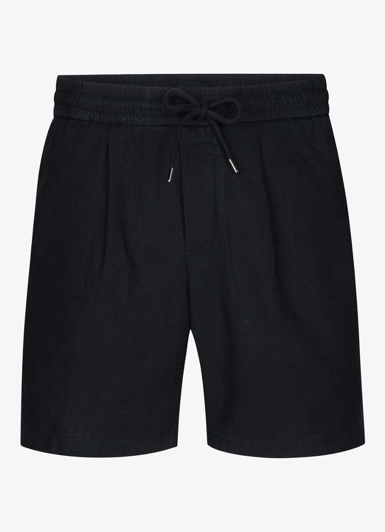 Profuomo Heren Loose fit korte broek in linnenblend in de kleur Blauw, maat: 48