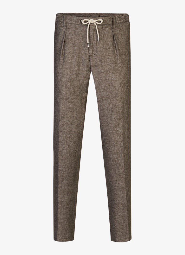 Profuomo Heren Straight fit broek in linnenblend in de kleur Bruin, maat: 52