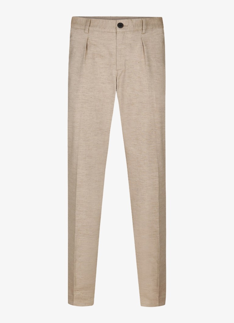 Profuomo Heren Straight fit chino in linnenblend in de kleur Zand, maat: 52