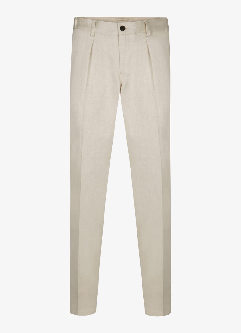 Profuomo Heren Straight fit chino in linnenblend in de kleur Zand, maat: 48