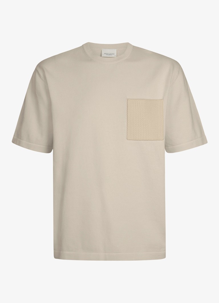Profuomo Heren T-shirt met borstzak in de kleur Gebroken wit, maat: XXL