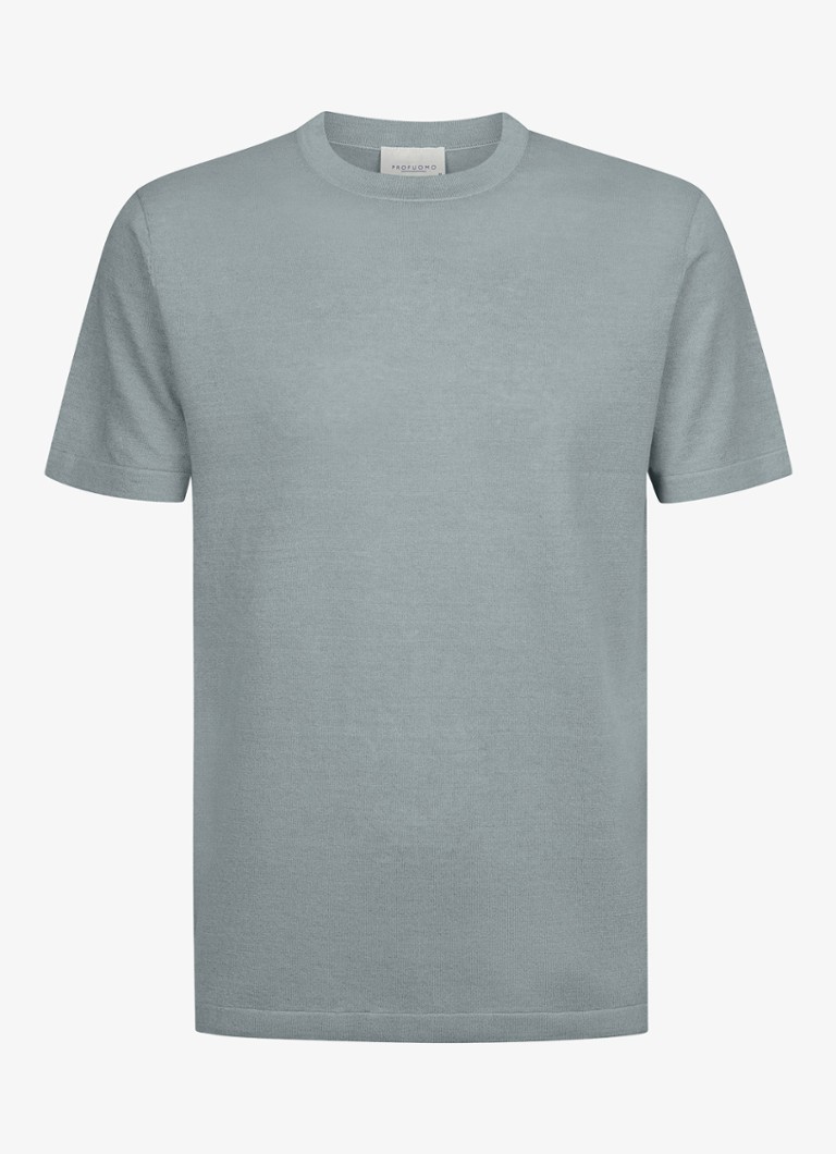 Profuomo Heren T-shirt in linnenblend met ronde hals in de kleur Blauwgrijs, maat: L