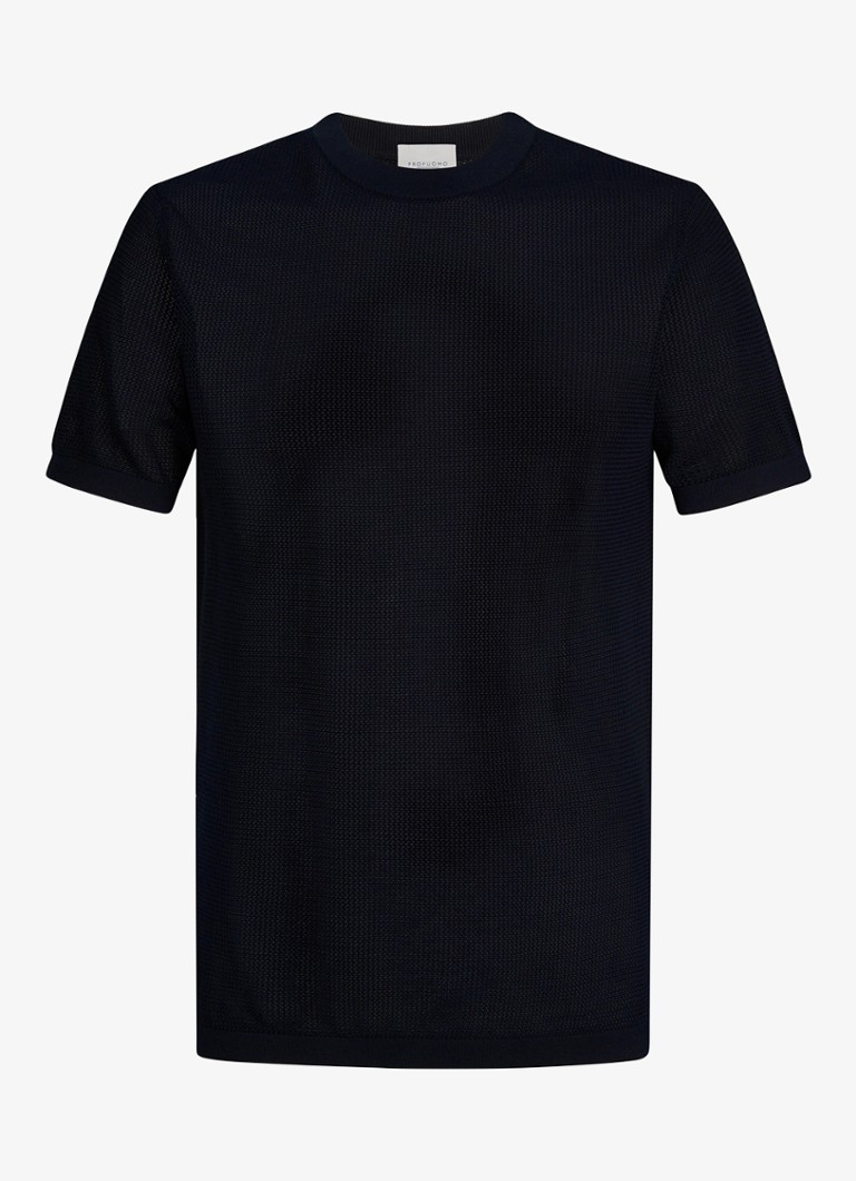 Profuomo Heren T-shirt met structuur in de kleur Donkerblauw, maat: S