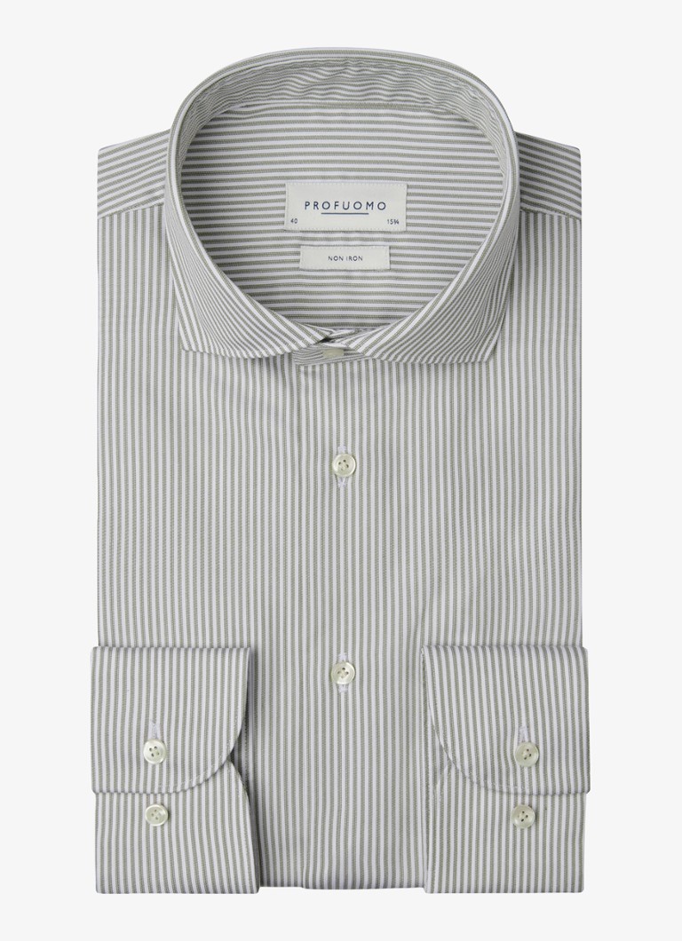 Profuomo Heren Slim fit overhemd met streepprint in de kleur Grijs, maat: 39