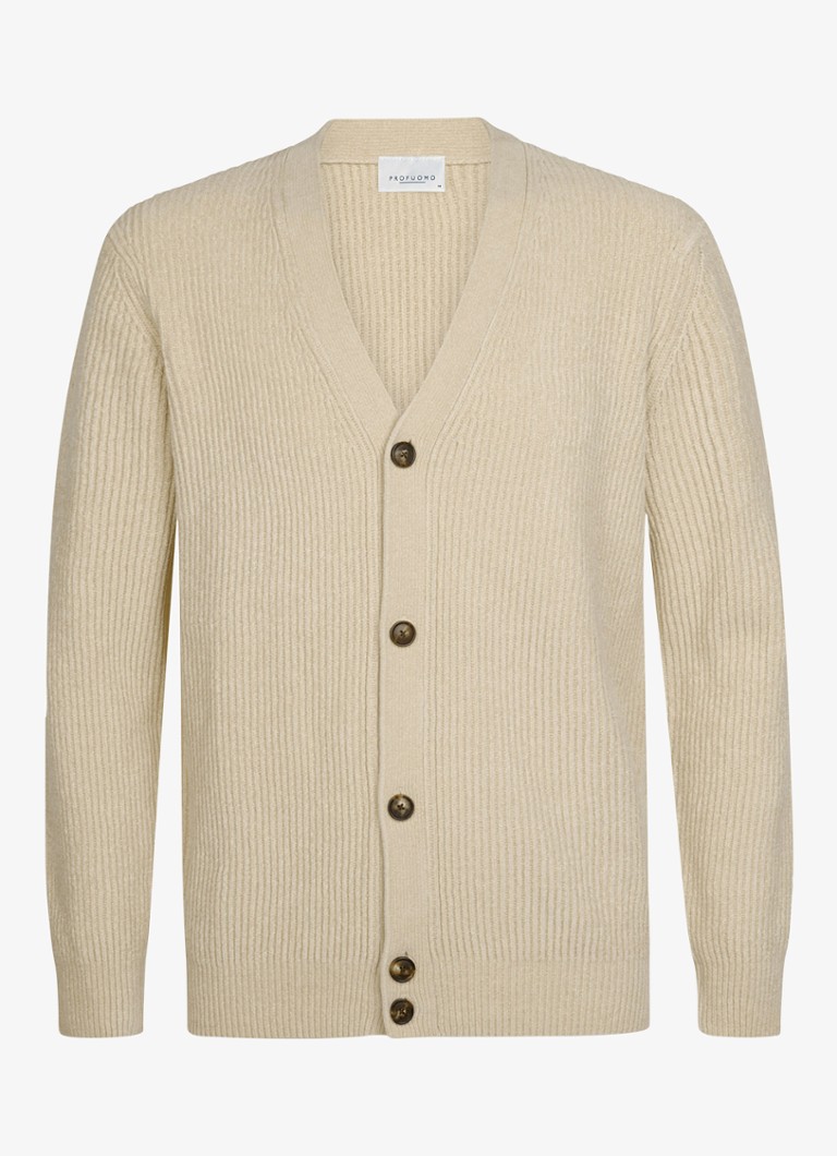 Profuomo Heren Chenille ribgebreid vest in wolblend in de kleur Zand, maat: XL
