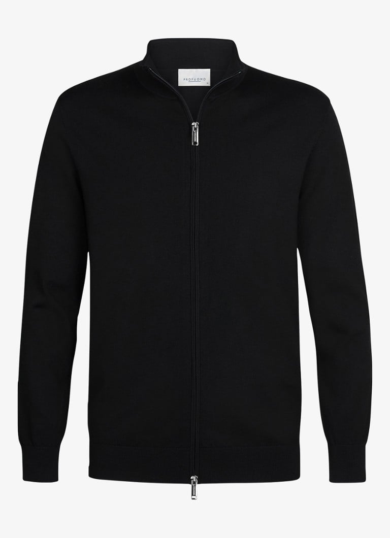 Profuomo Heren Fijngebreid vest in zijdeblend met opstaande kraag in de kleur Zwart, maat: S