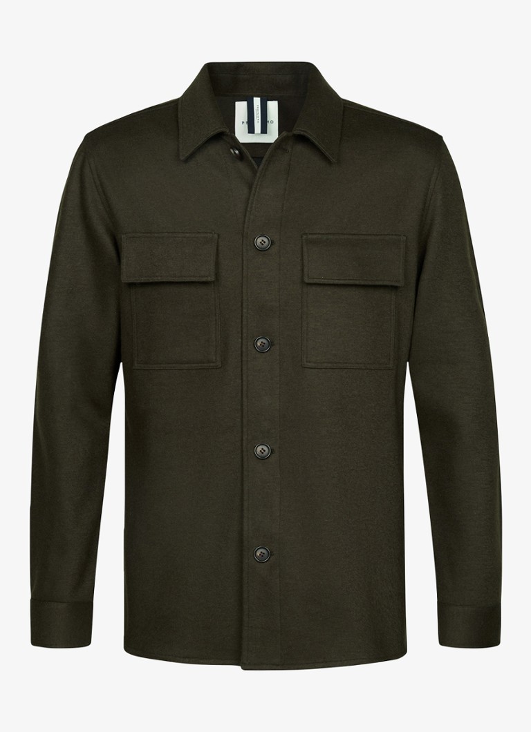 Profuomo Heren Regular fit overshirt in wolblend met klepzakken in de kleur Donkergroen, maat: M