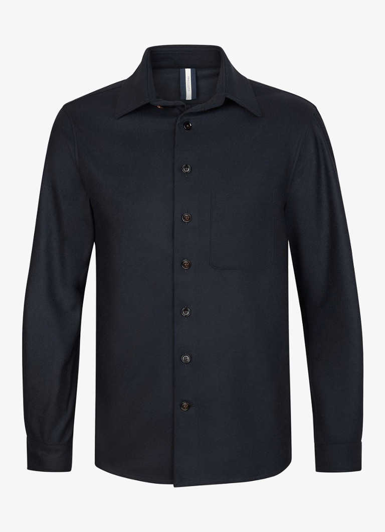 Profuomo Heren Regular fit overshirt in kasjmierblend met borstzak in de kleur Donkerblauw, maat: XXL