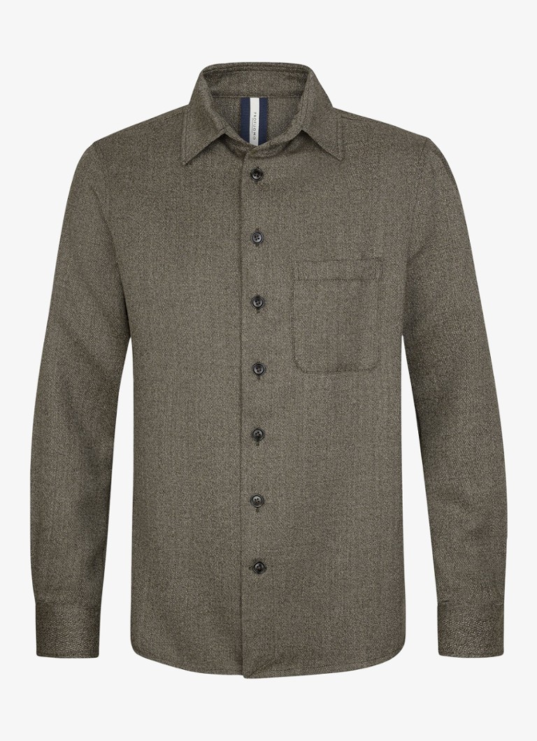 Profuomo Heren Mouline regular fit overshirt in wol blend in de kleur Bruin, maat: XL