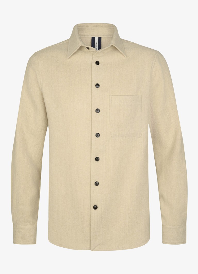 Profuomo Heren Regular fit overshirt in wolblend met borstzak in de kleur Zand, maat: M