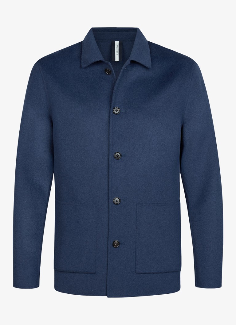 Profuomo Heren Regular fit overshirt van wol met opgestike zakken in de kleur Blauw, maat: M