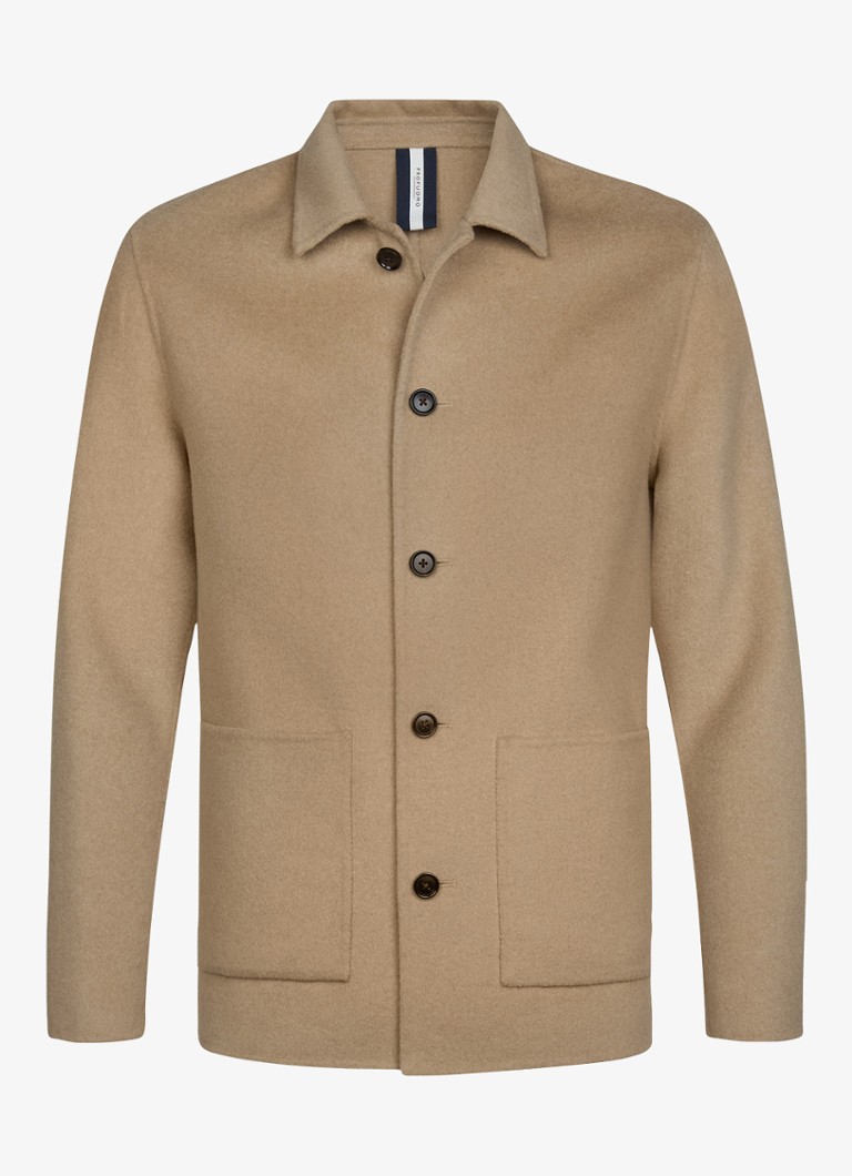 Profuomo Heren Regular fit overshirt van wol met opgestike zakken in de kleur Camel, maat: S