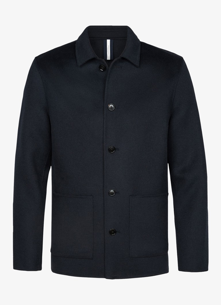 Profuomo Heren Regular fit overshirt van wol met opgestike zakken in de kleur Donkerblauw, maat: XXL