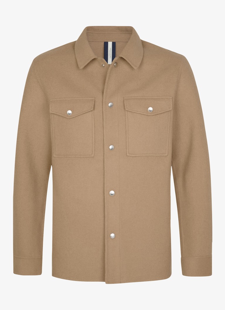 Profuomo Heren Regular fit overshirt in wolblend in de kleur Camel, maat: M
